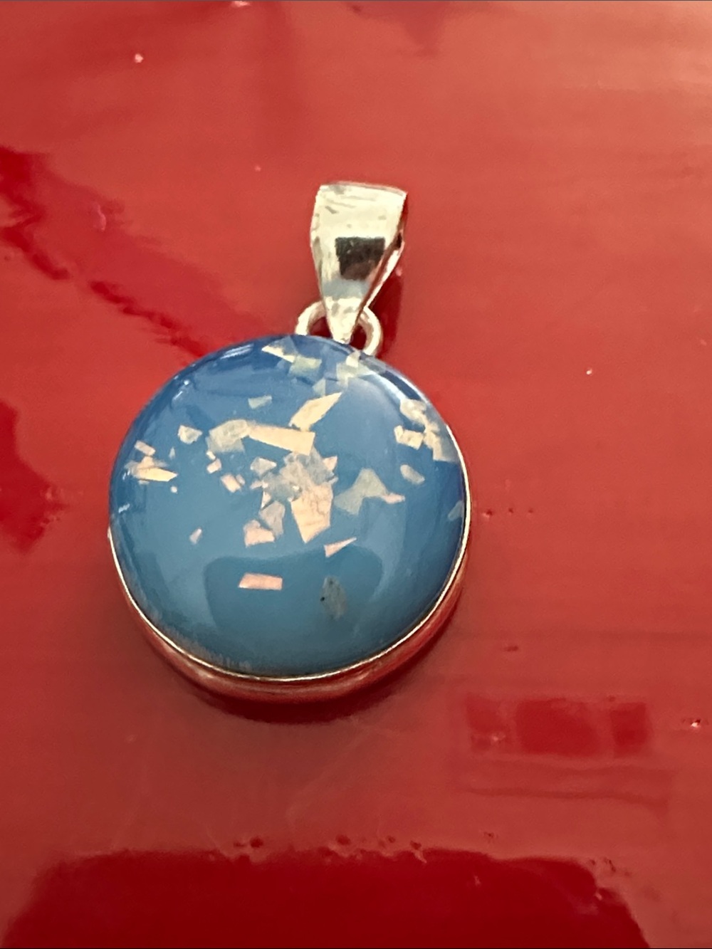 OPALITE Artisan Blue Sea Glass Opal Pendant Silver Setting